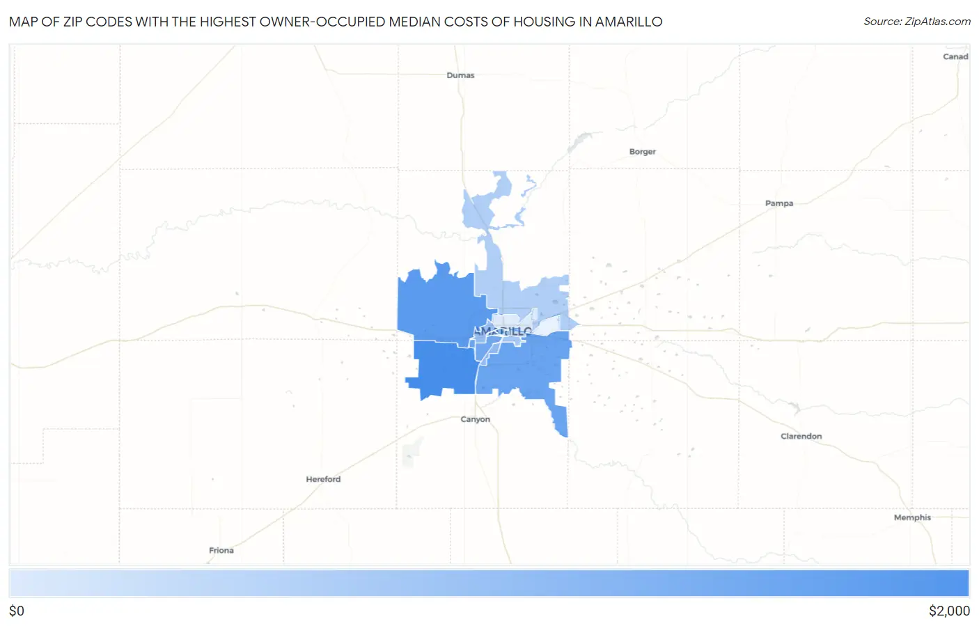 Zip Codes with the Highest Owner-Occupied Median Costs of Housing in Amarillo Map