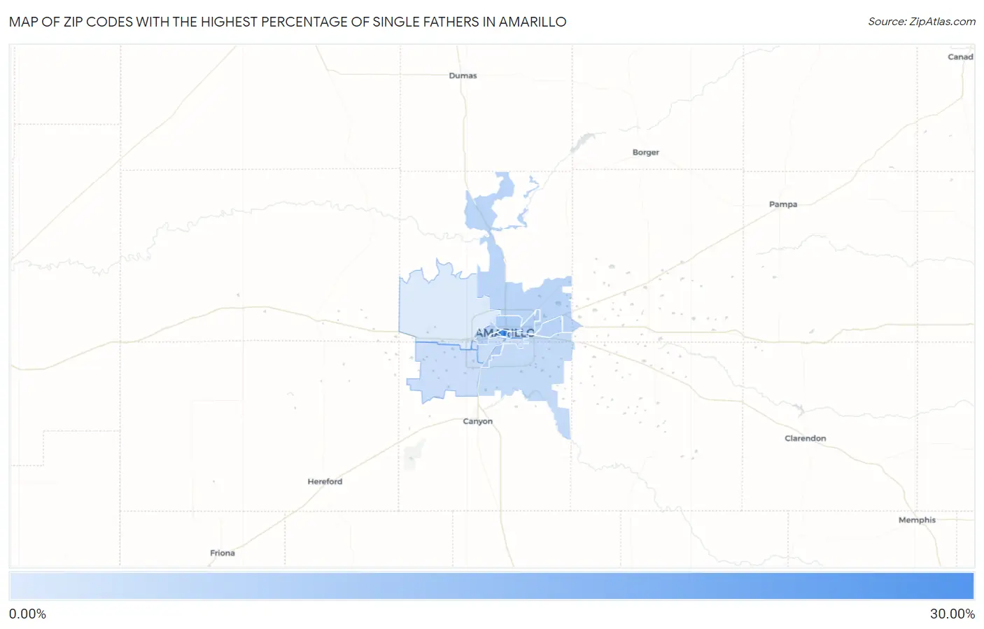 Zip Codes with the Highest Percentage of Single Fathers in Amarillo Map
