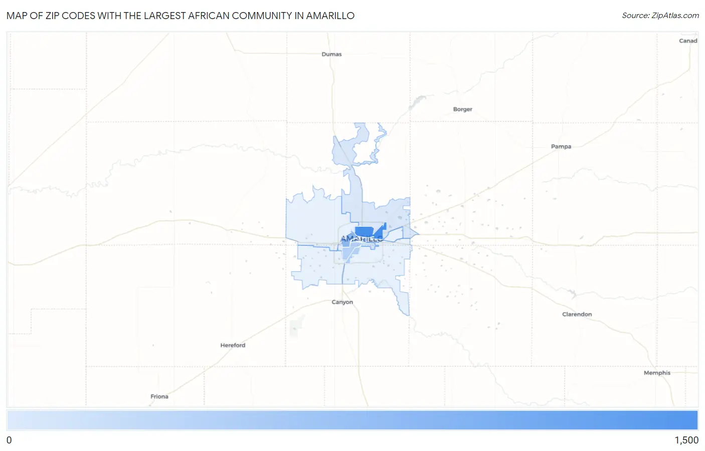 Zip Codes with the Largest African Community in Amarillo Map