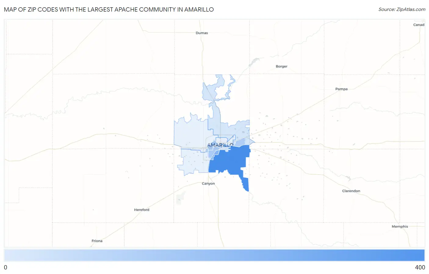 Zip Codes with the Largest Apache Community in Amarillo Map