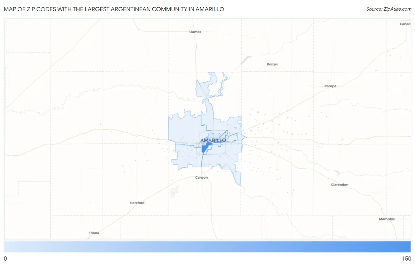 Zip Codes with the Largest Argentinean Community in Amarillo Map