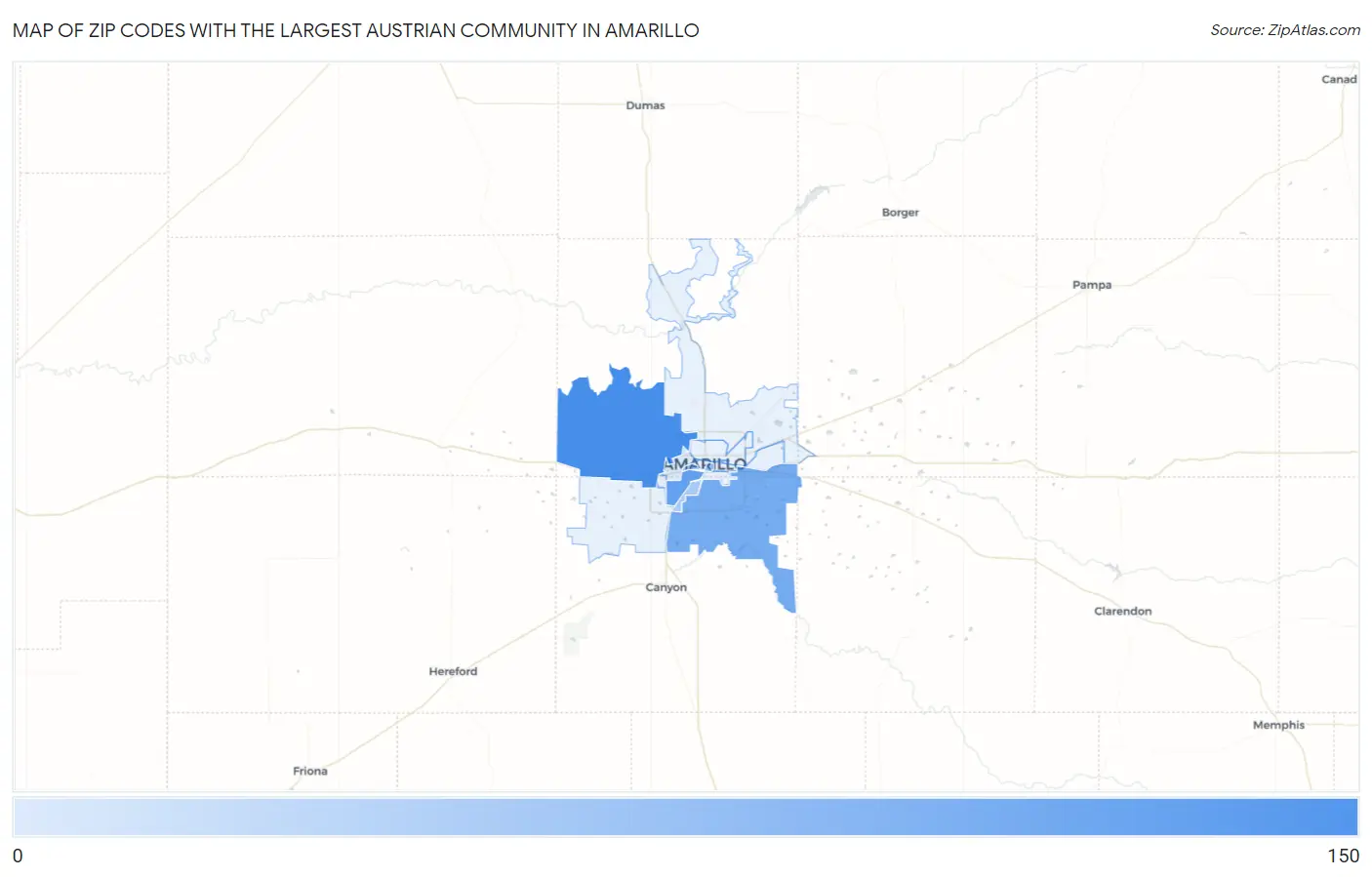 Zip Codes with the Largest Austrian Community in Amarillo Map