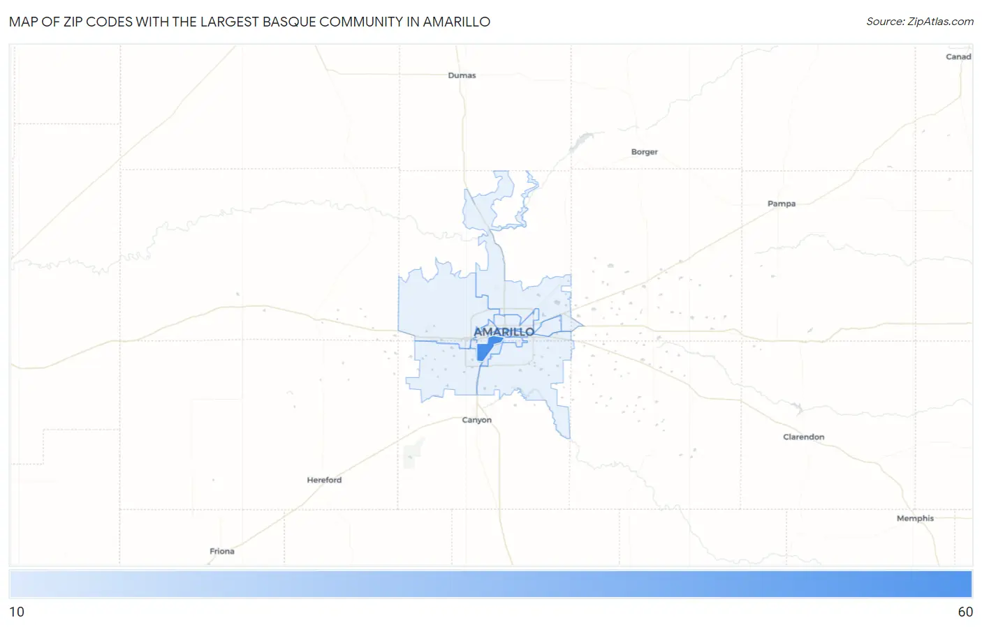 Zip Codes with the Largest Basque Community in Amarillo Map