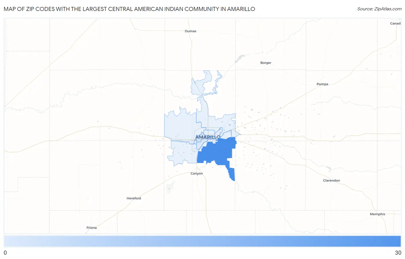 Zip Codes with the Largest Central American Indian Community in Amarillo Map