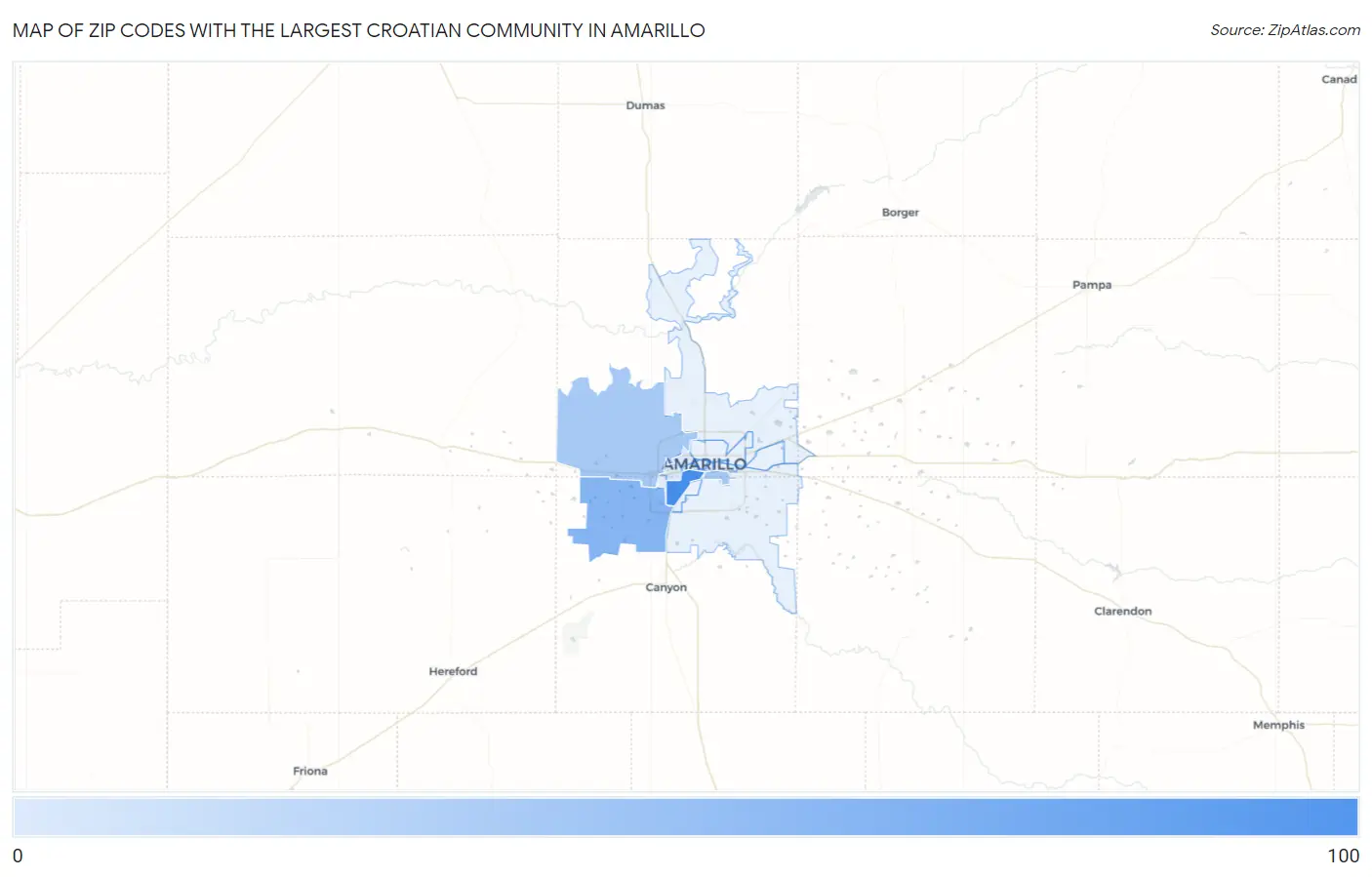 Zip Codes with the Largest Croatian Community in Amarillo Map