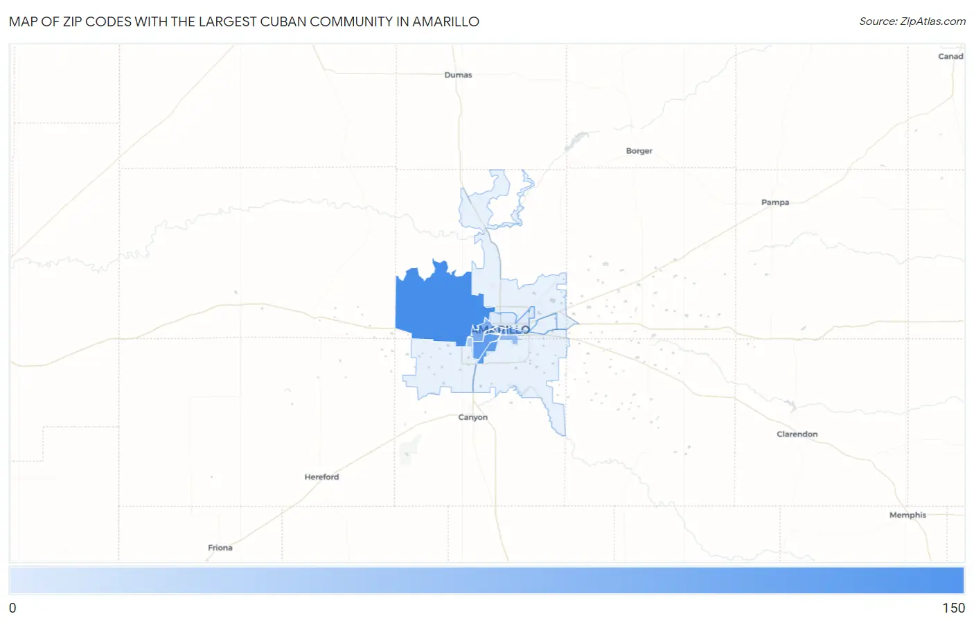Zip Codes with the Largest Cuban Community in Amarillo Map
