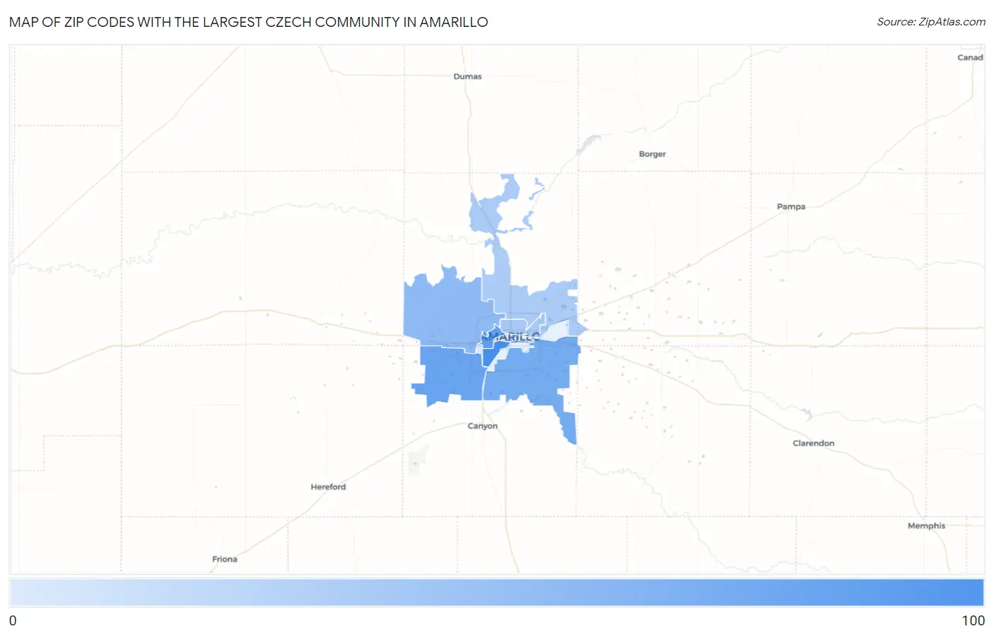 Zip Codes with the Largest Czech Community in Amarillo Map