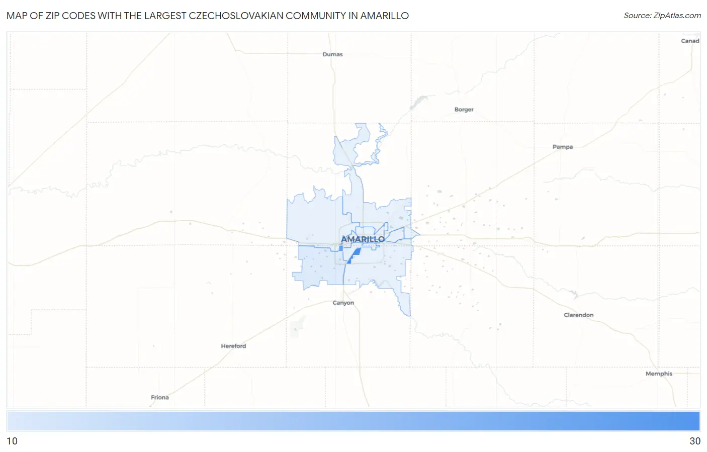 Zip Codes with the Largest Czechoslovakian Community in Amarillo Map