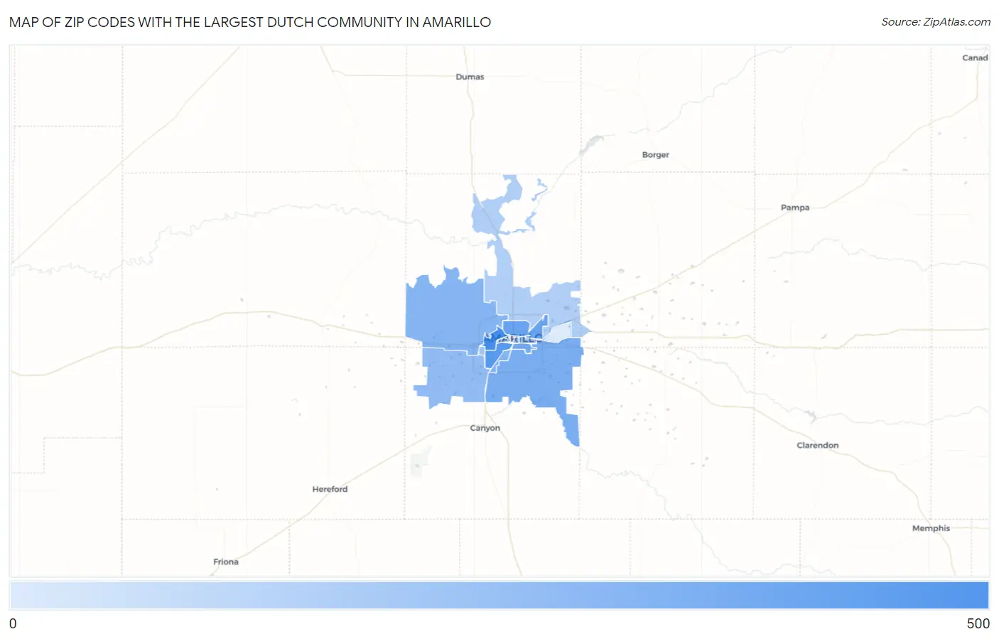 Zip Codes with the Largest Dutch Community in Amarillo Map