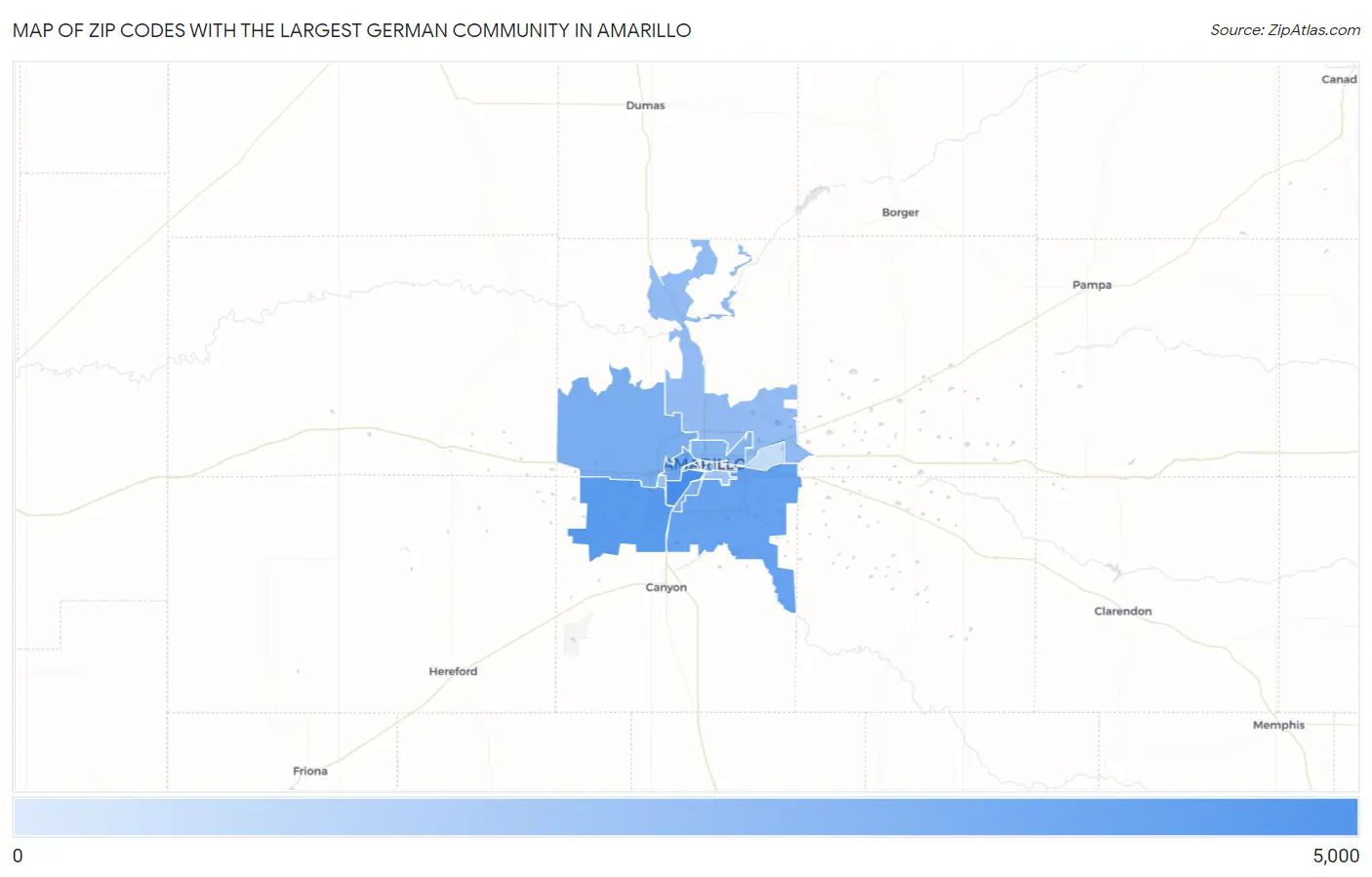 Zip Codes with the Largest German Community in Amarillo Map