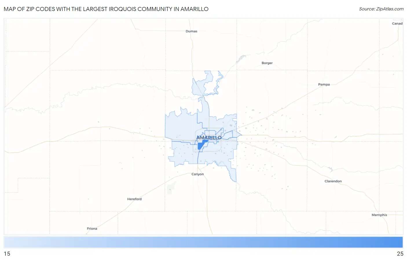 Zip Codes with the Largest Iroquois Community in Amarillo Map