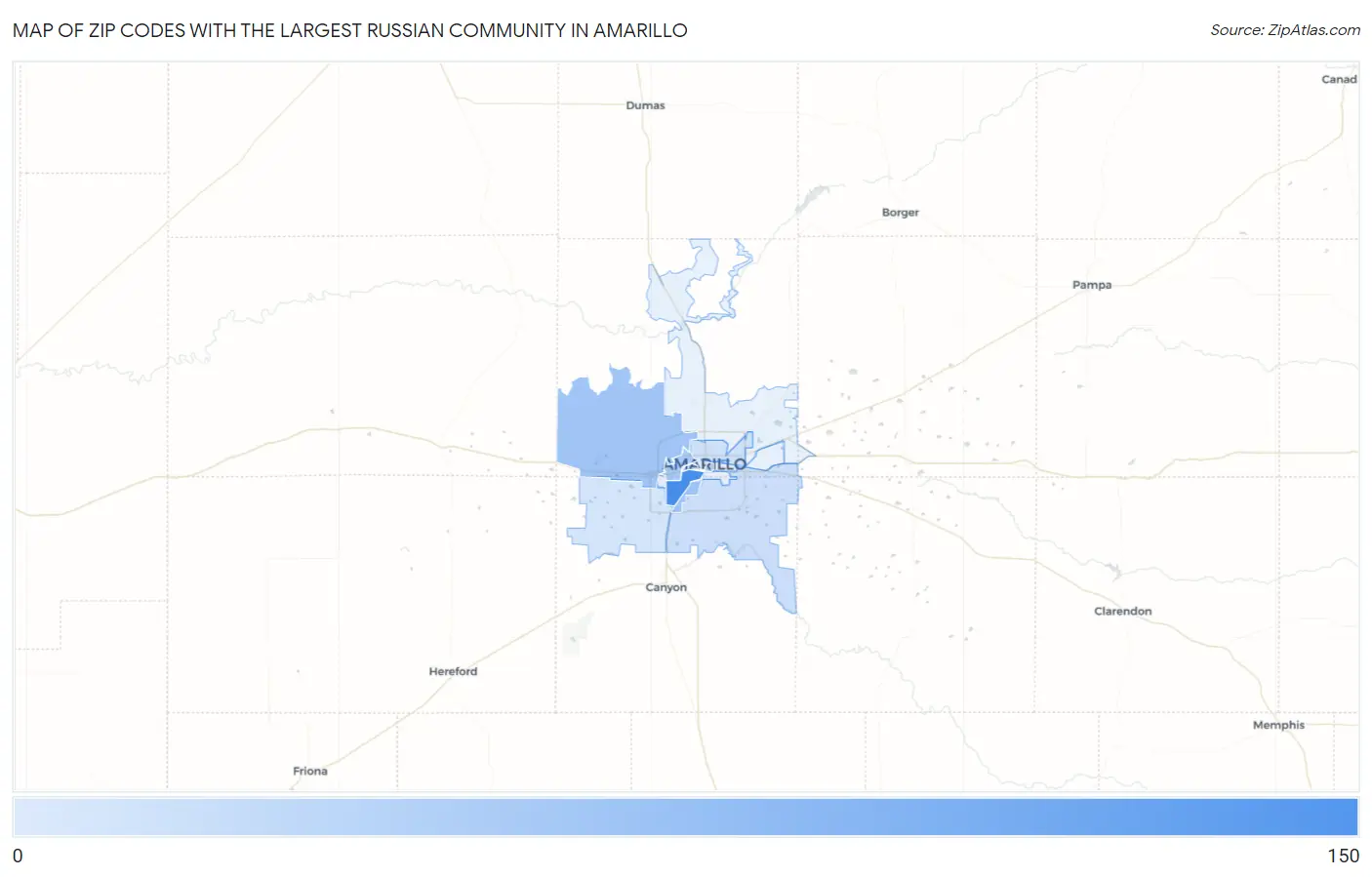 Zip Codes with the Largest Russian Community in Amarillo Map