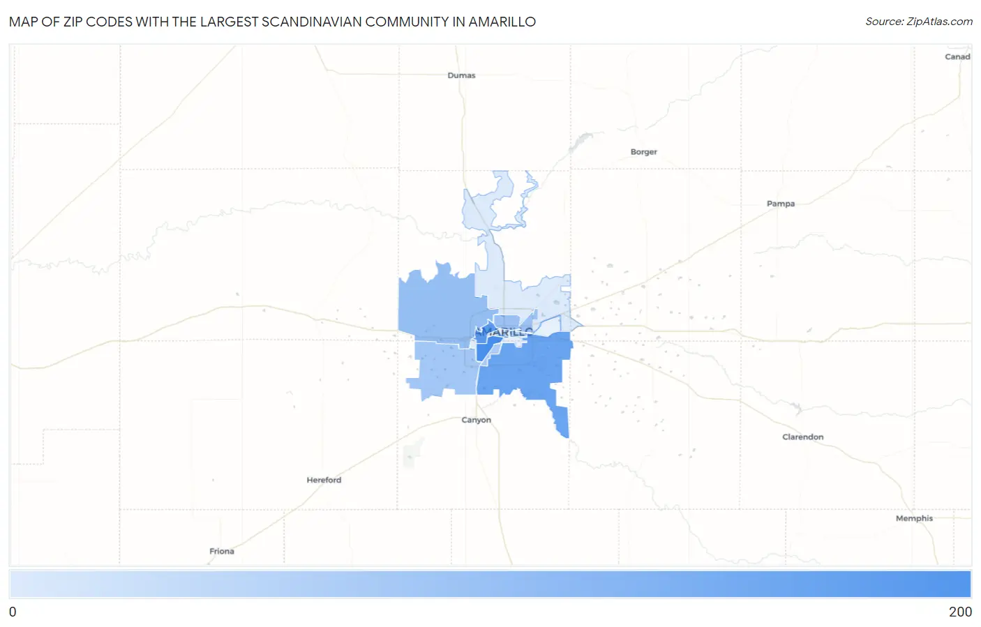 Zip Codes with the Largest Scandinavian Community in Amarillo Map