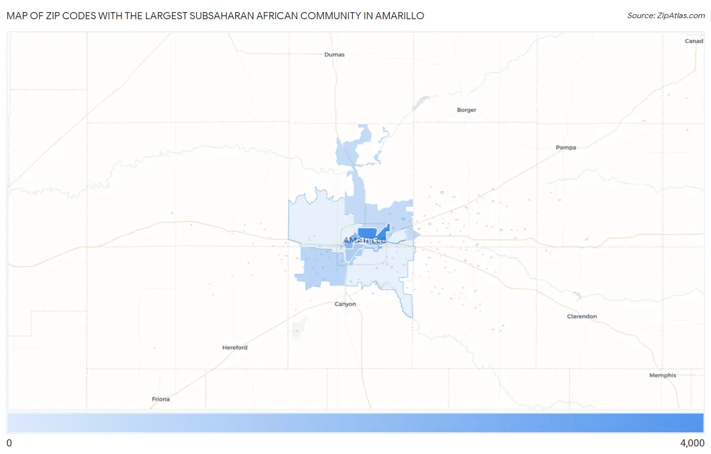 Zip Codes with the Largest Subsaharan African Community in Amarillo Map