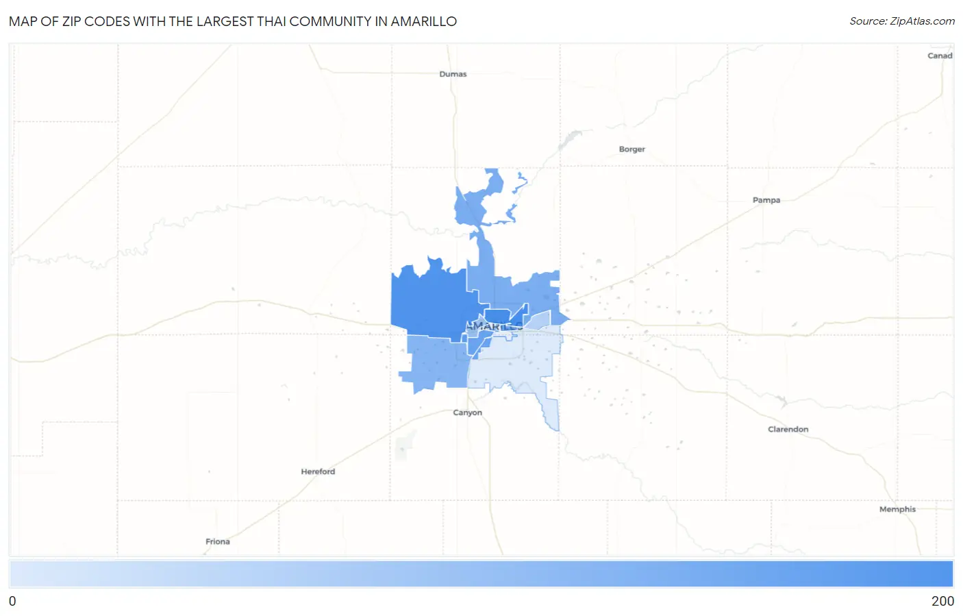Zip Codes with the Largest Thai Community in Amarillo Map