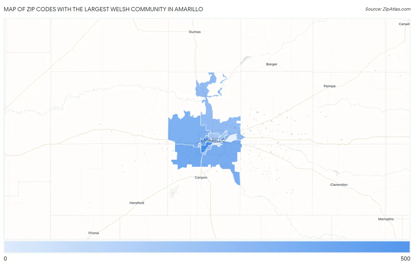 Zip Codes with the Largest Welsh Community in Amarillo Map