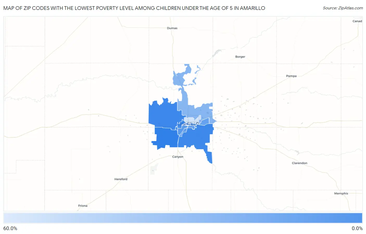 Zip Codes with the Lowest Poverty Level Among Children Under the Age of 5 in Amarillo Map