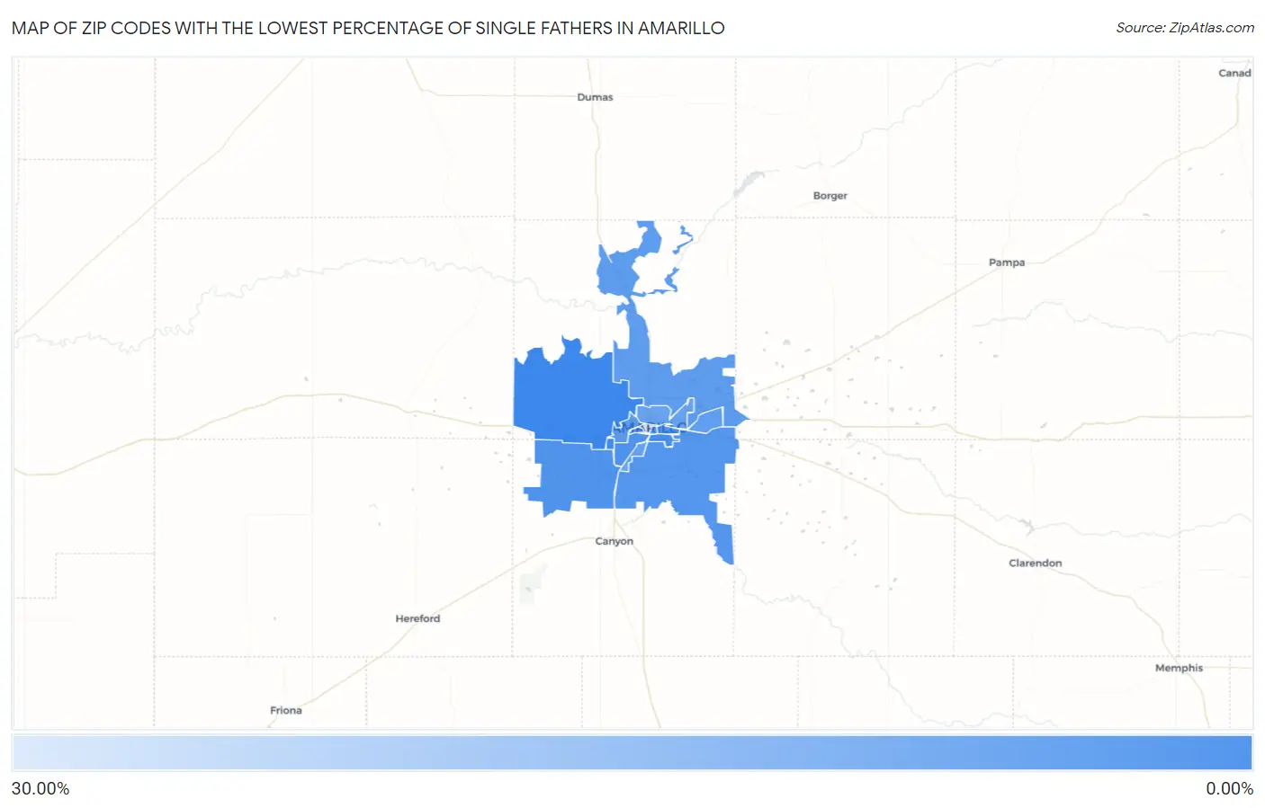 Zip Codes with the Lowest Percentage of Single Fathers in Amarillo Map