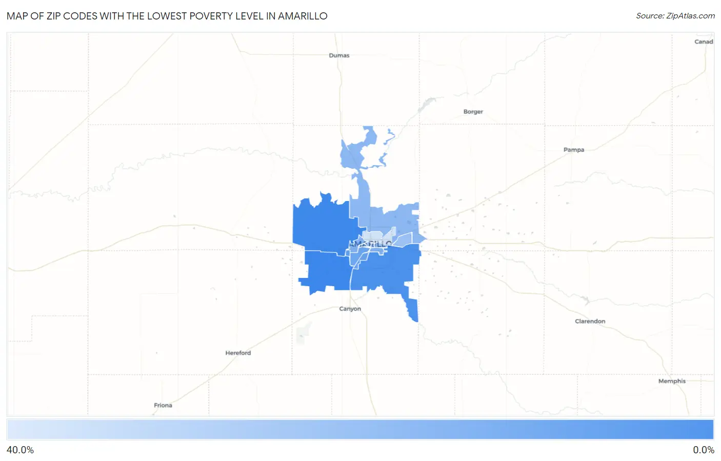 Zip Codes with the Lowest Poverty Level in Amarillo Map