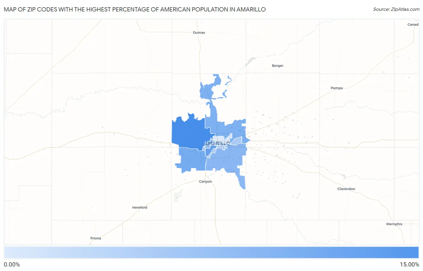 Zip Codes with the Highest Percentage of American Population in Amarillo Map