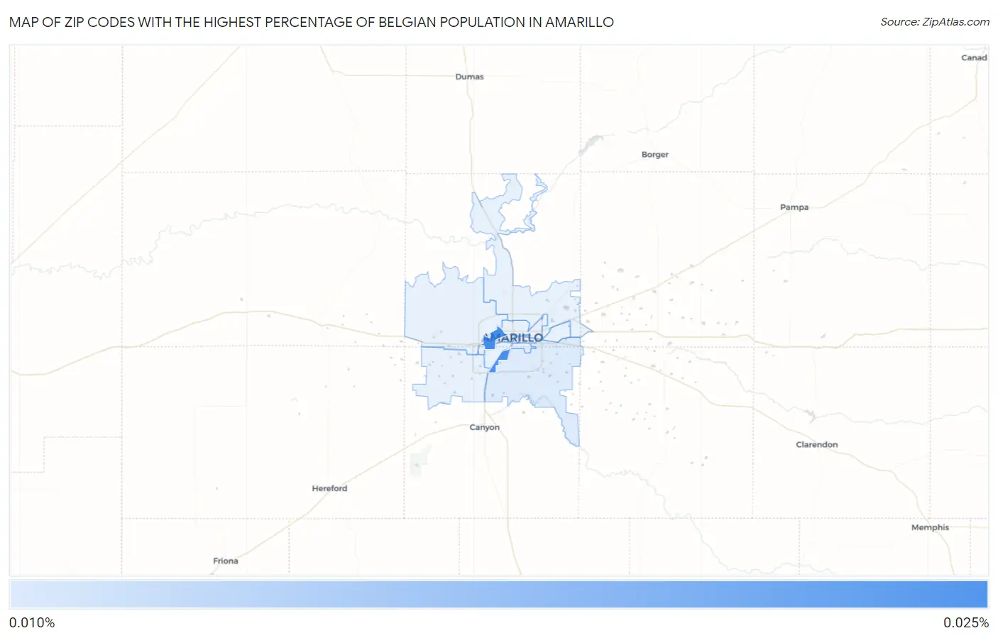 Zip Codes with the Highest Percentage of Belgian Population in Amarillo Map