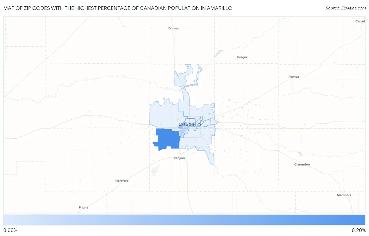 Zip Codes with the Highest Percentage of Canadian Population in Amarillo Map
