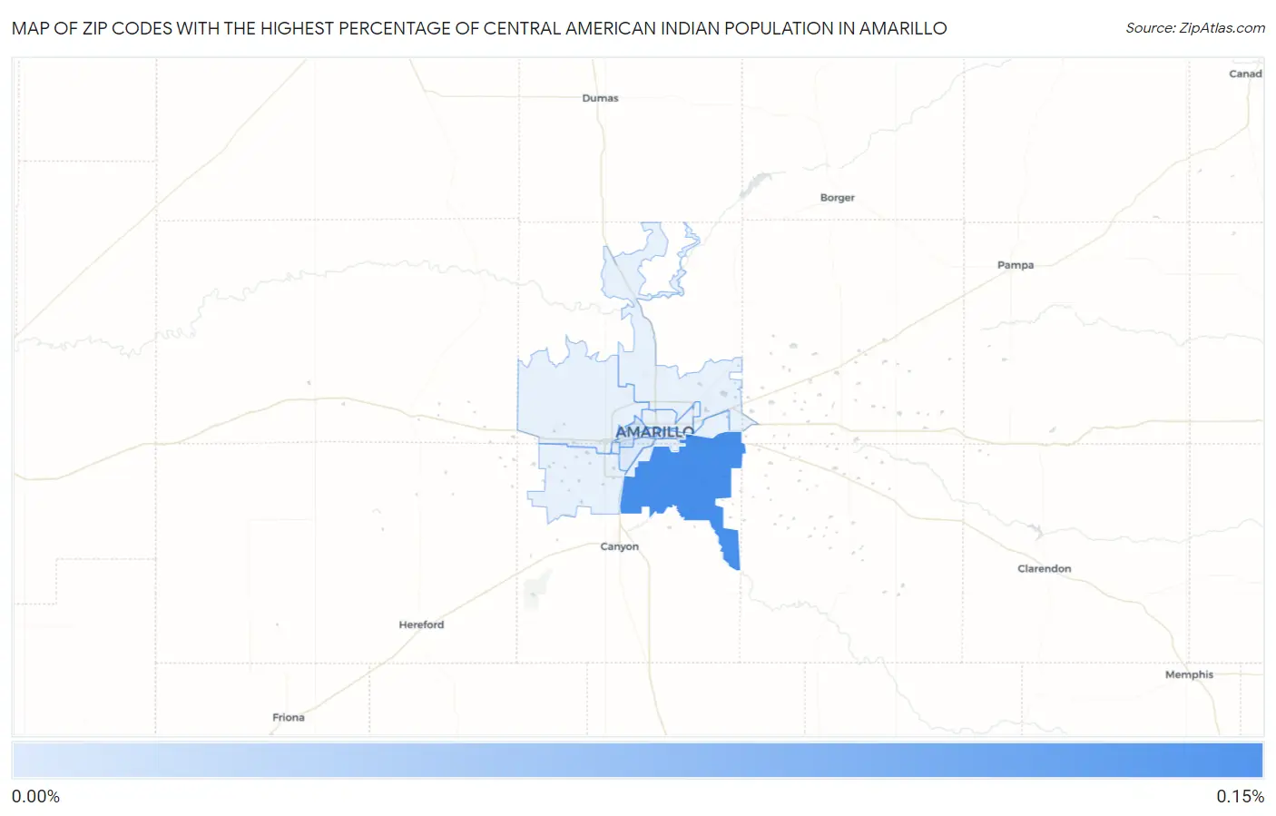 Zip Codes with the Highest Percentage of Central American Indian Population in Amarillo Map