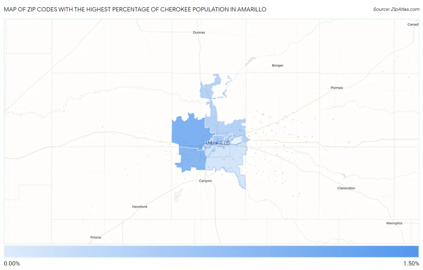Zip Codes with the Highest Percentage of Cherokee Population in Amarillo Map