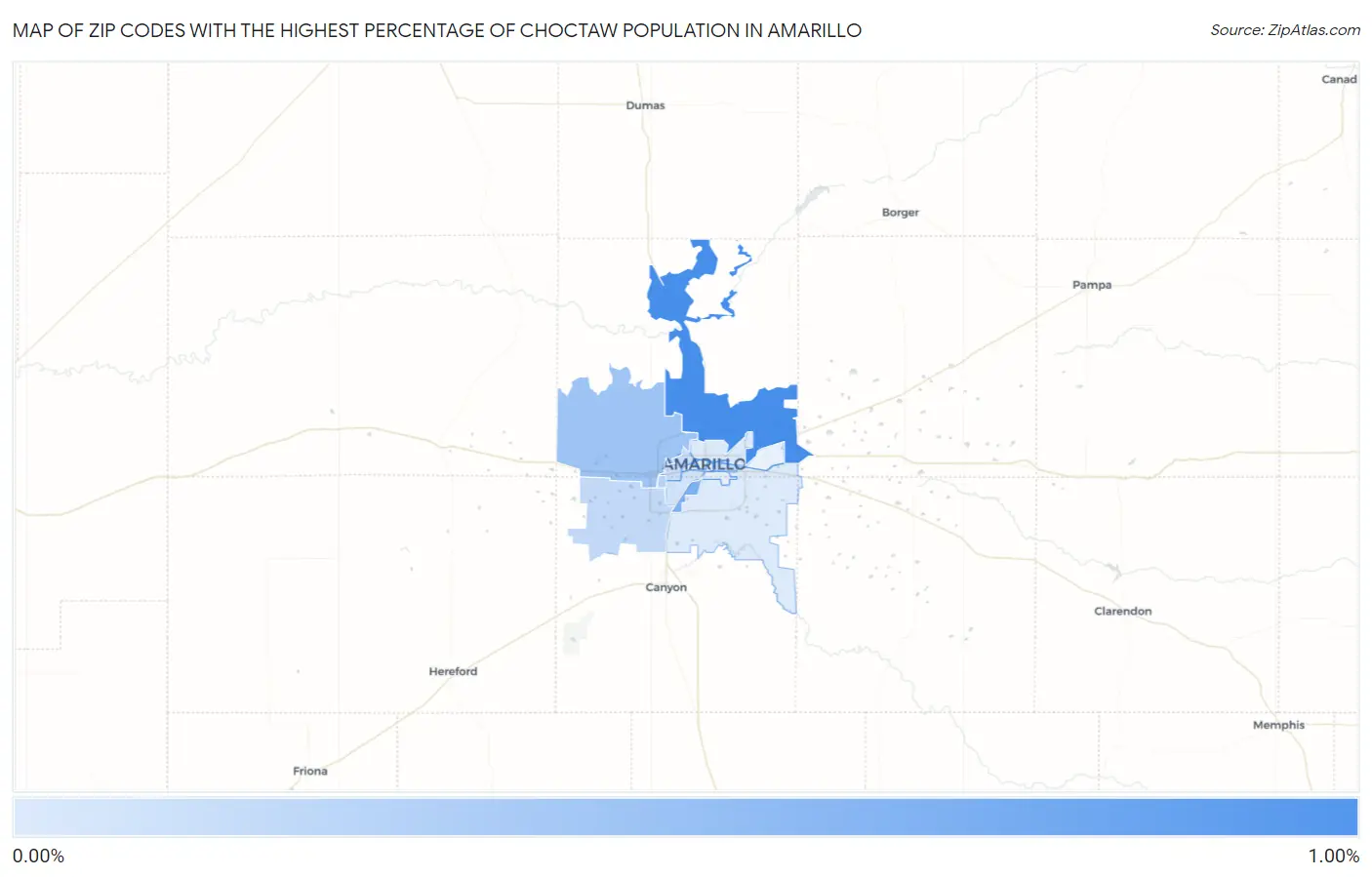 Zip Codes with the Highest Percentage of Choctaw Population in Amarillo Map