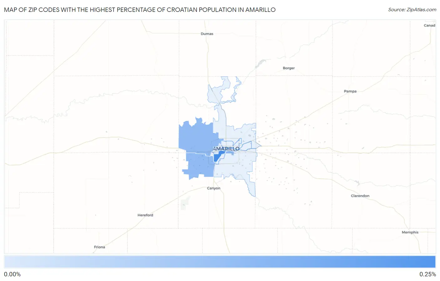 Zip Codes with the Highest Percentage of Croatian Population in Amarillo Map