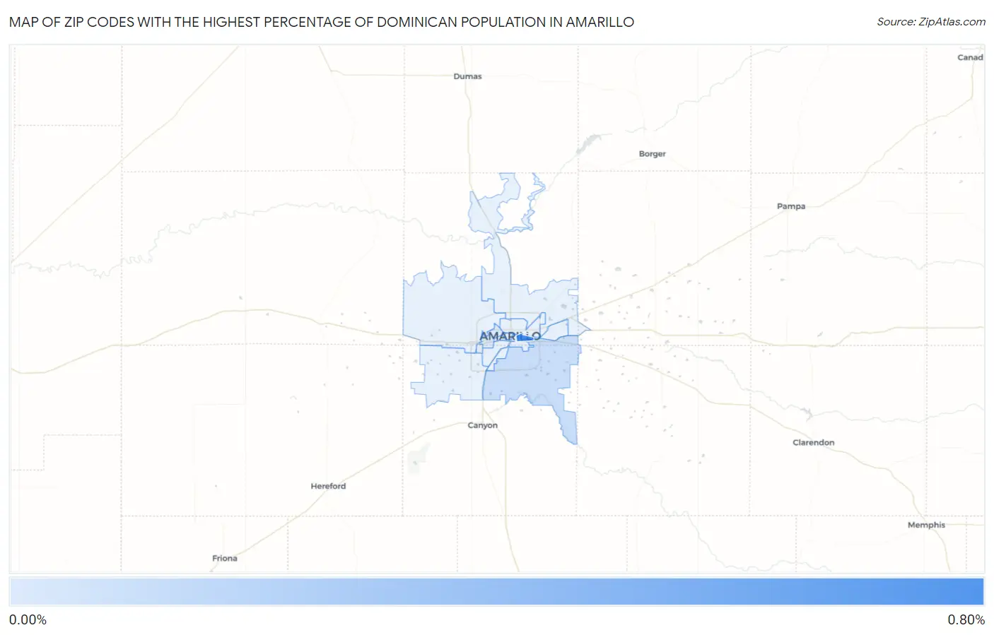 Zip Codes with the Highest Percentage of Dominican Population in Amarillo Map