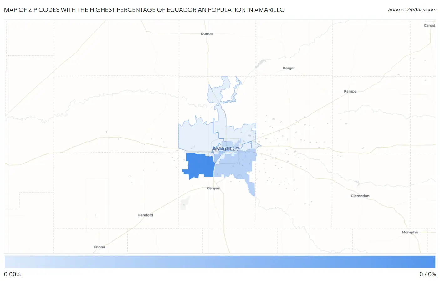 Zip Codes with the Highest Percentage of Ecuadorian Population in Amarillo Map