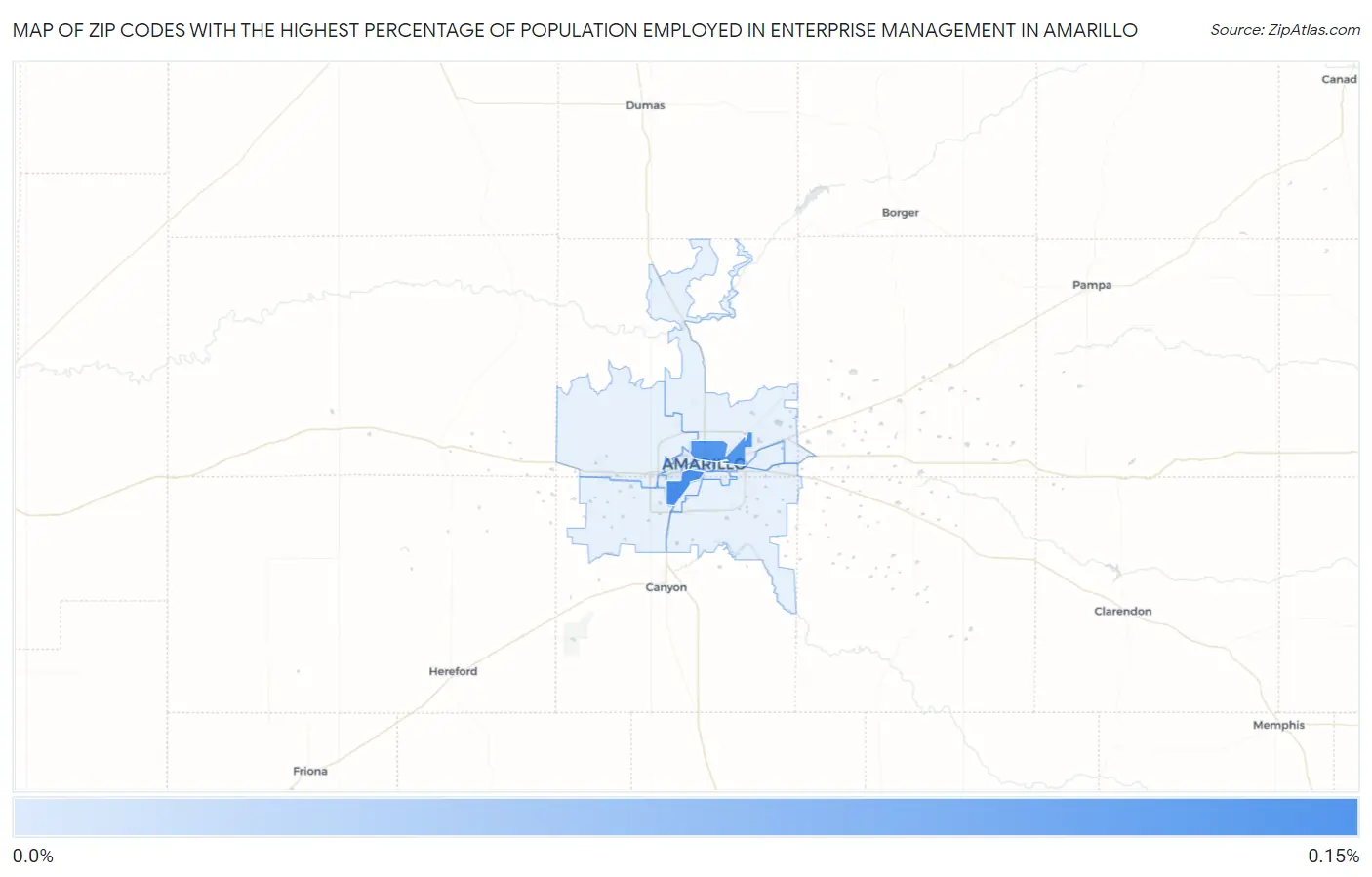 Zip Codes with the Highest Percentage of Population Employed in Enterprise Management in Amarillo Map