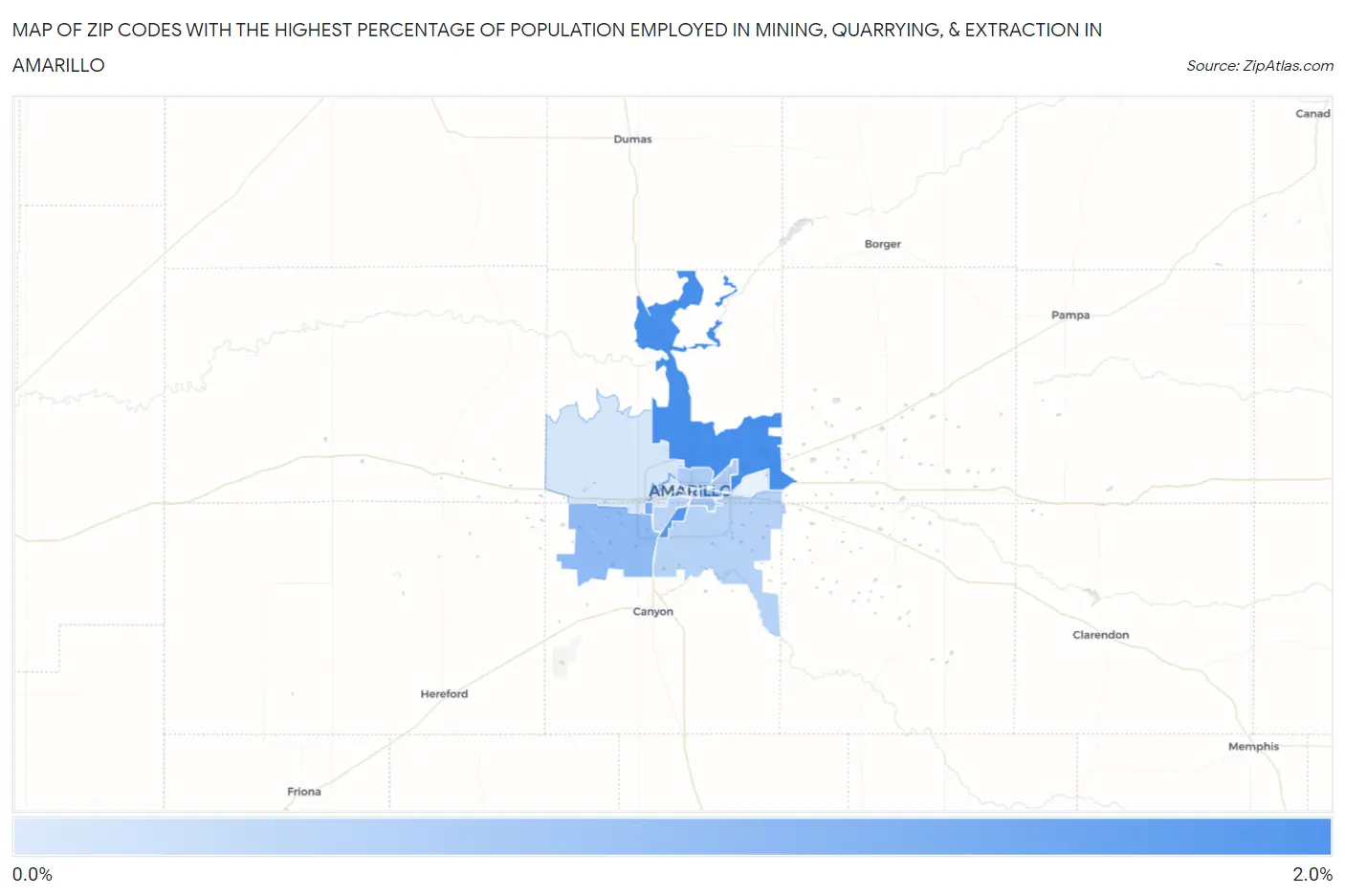 Zip Codes with the Highest Percentage of Population Employed in Mining, Quarrying, & Extraction in Amarillo Map