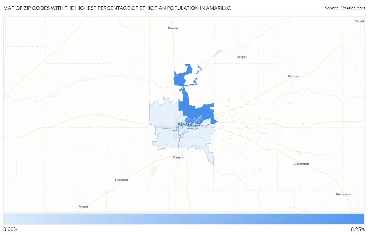 Zip Codes with the Highest Percentage of Ethiopian Population in Amarillo Map