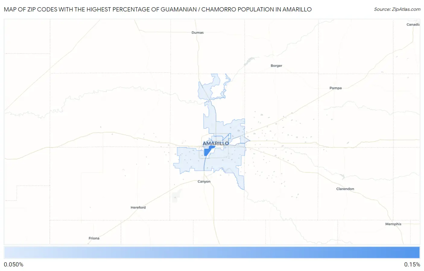 Zip Codes with the Highest Percentage of Guamanian / Chamorro Population in Amarillo Map