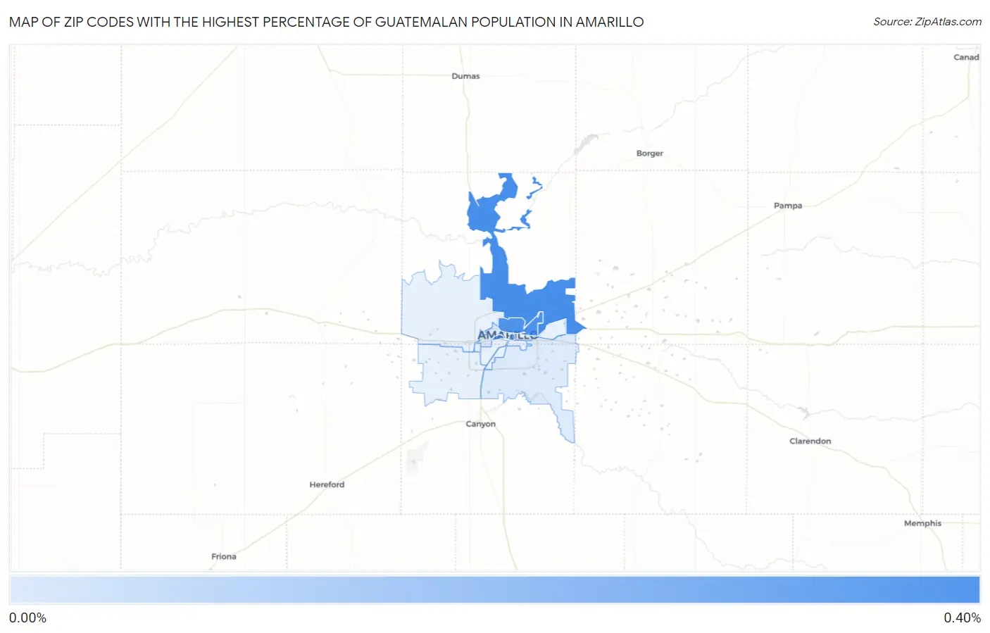 Zip Codes with the Highest Percentage of Guatemalan Population in Amarillo Map
