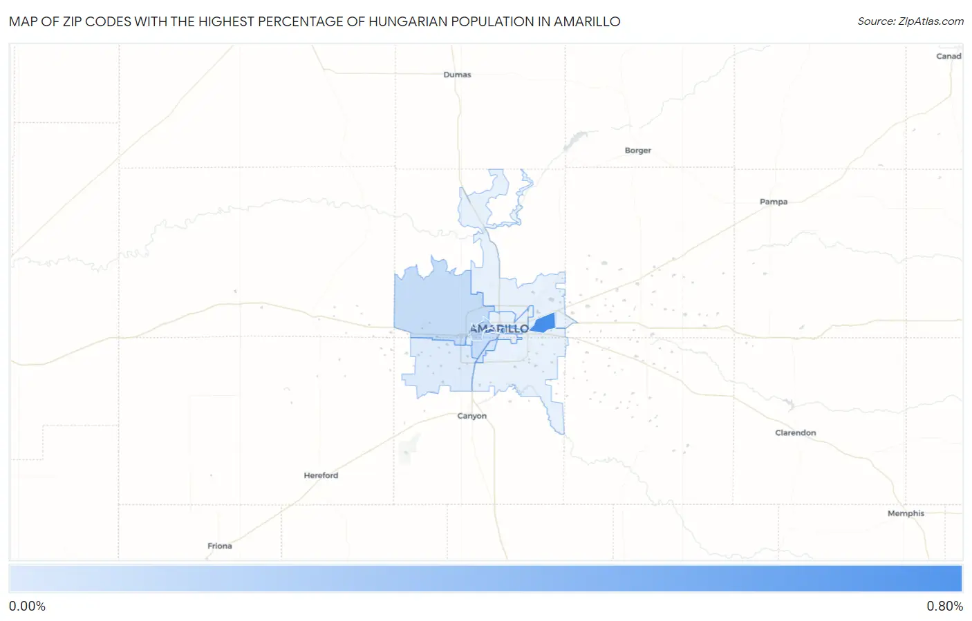 Zip Codes with the Highest Percentage of Hungarian Population in Amarillo Map