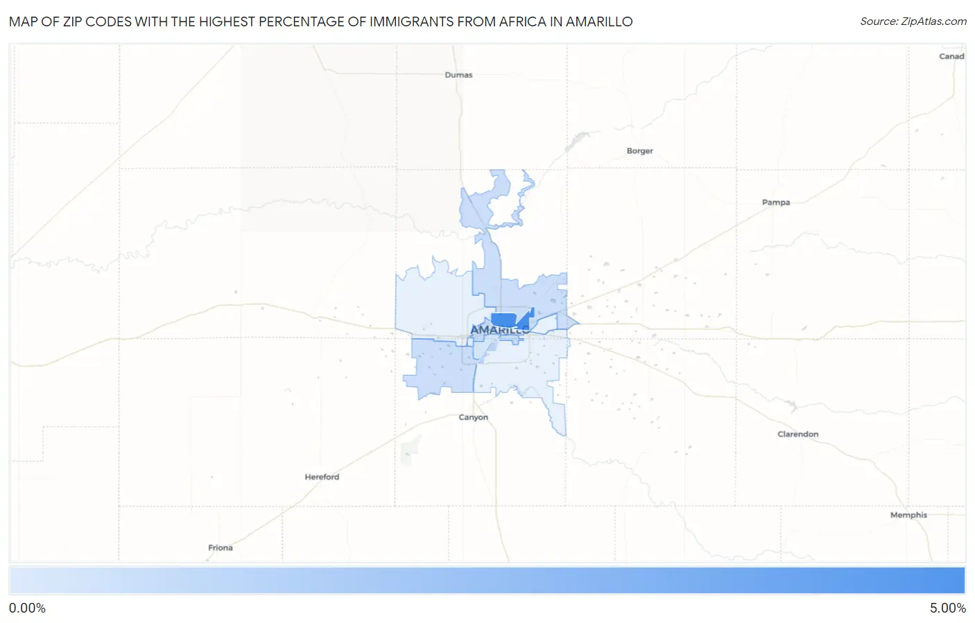 Zip Codes with the Highest Percentage of Immigrants from Africa in Amarillo Map