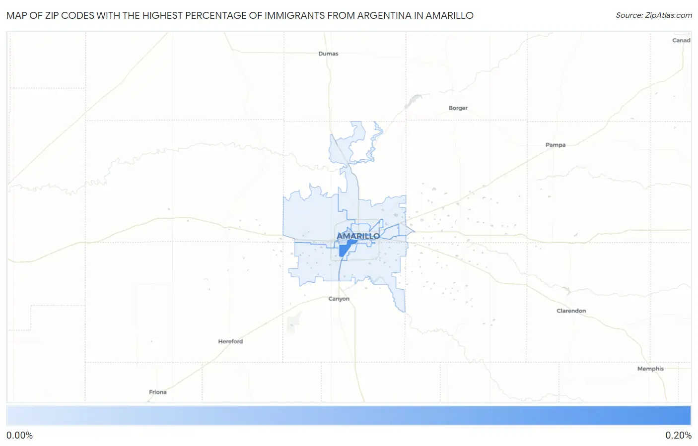 Zip Codes with the Highest Percentage of Immigrants from Argentina in Amarillo Map