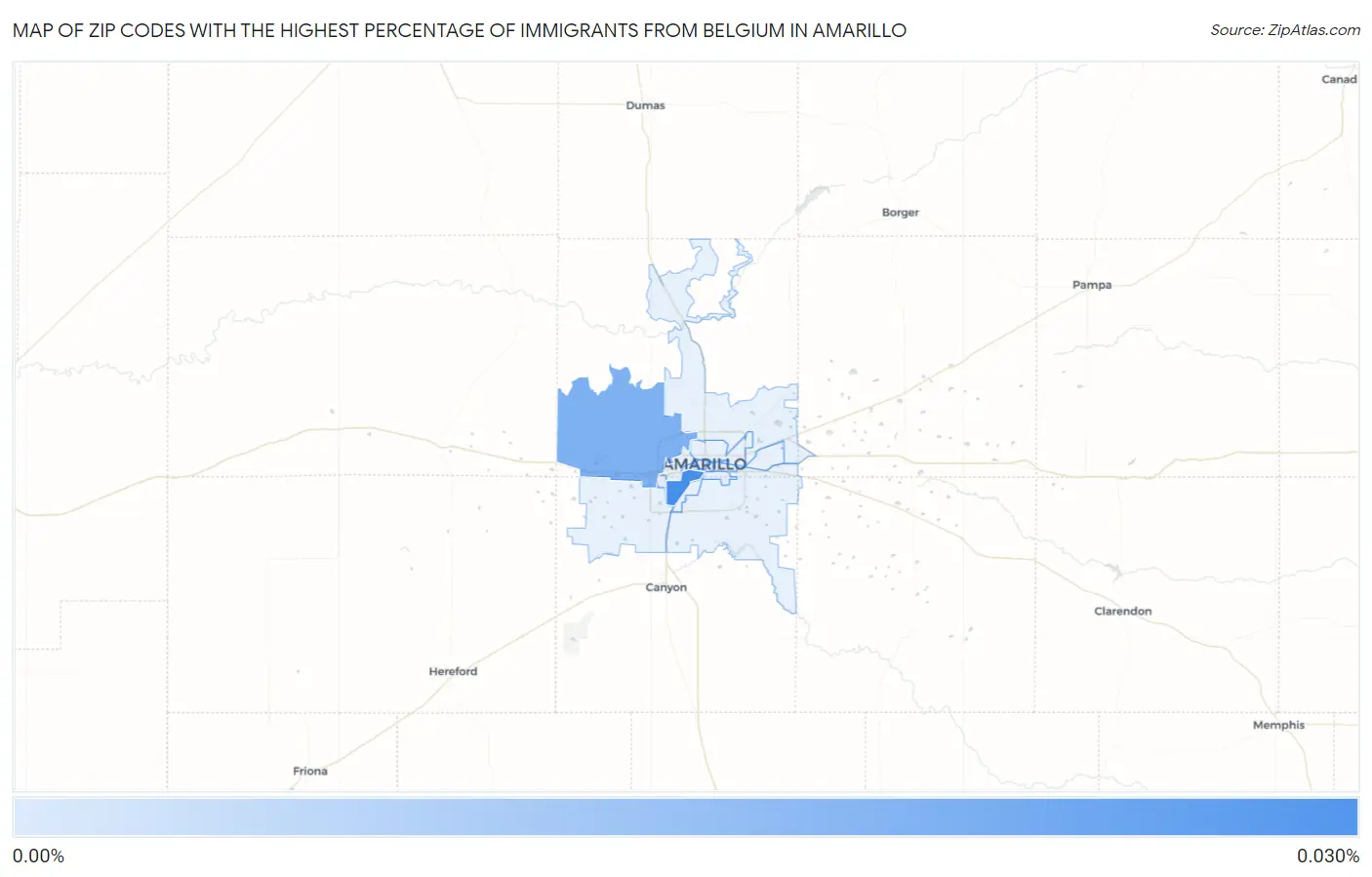 Zip Codes with the Highest Percentage of Immigrants from Belgium in Amarillo Map