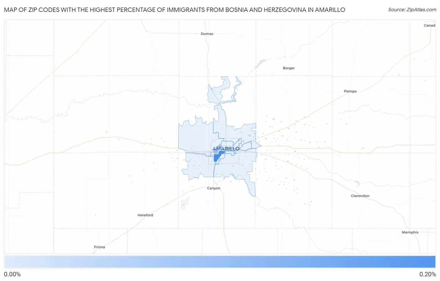 Zip Codes with the Highest Percentage of Immigrants from Bosnia and Herzegovina in Amarillo Map