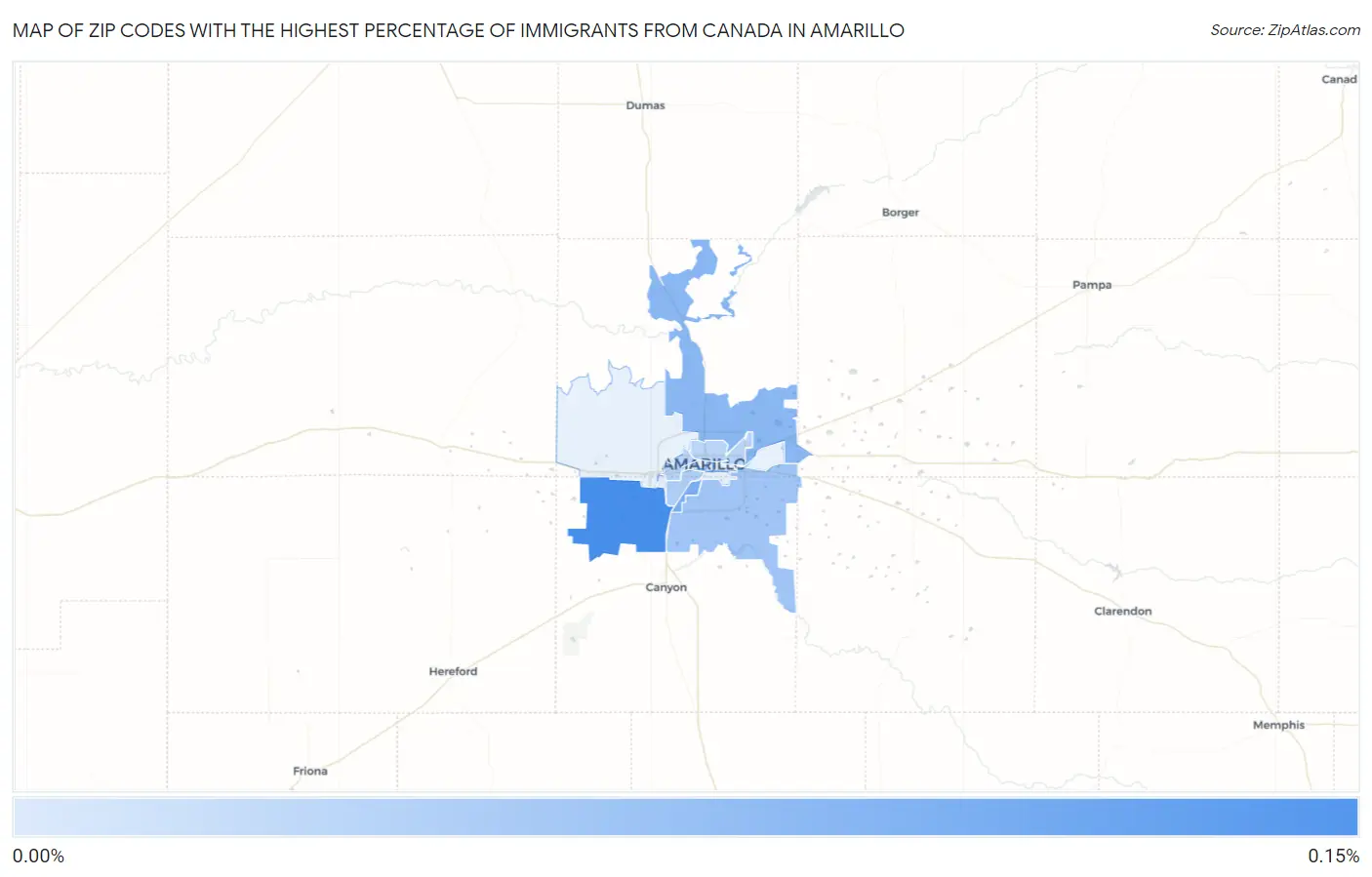 Zip Codes with the Highest Percentage of Immigrants from Canada in Amarillo Map