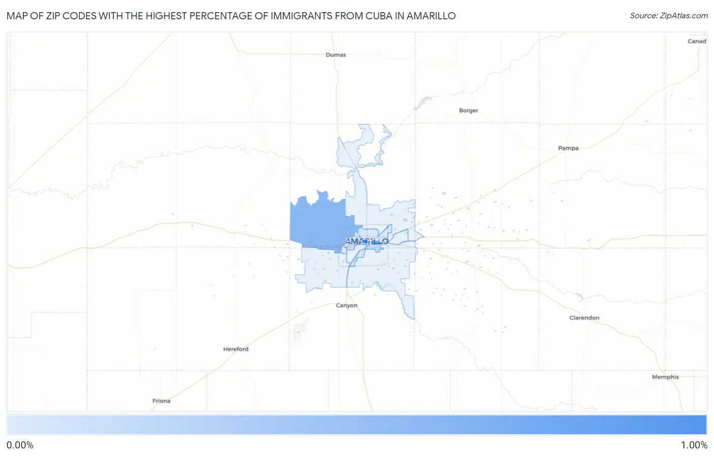 Zip Codes with the Highest Percentage of Immigrants from Cuba in Amarillo Map