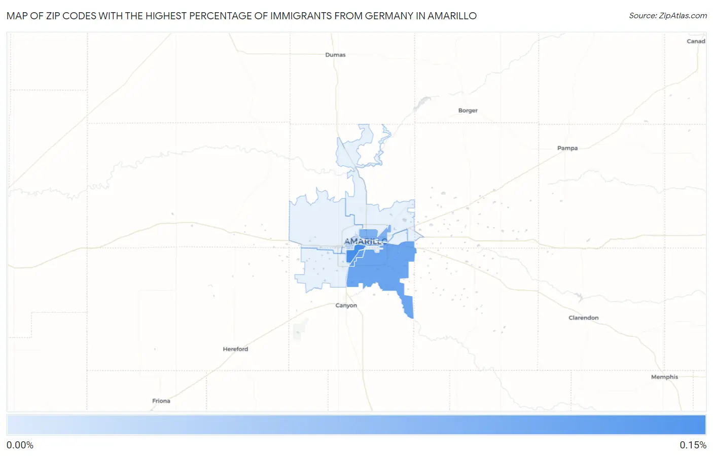 Zip Codes with the Highest Percentage of Immigrants from Germany in Amarillo Map