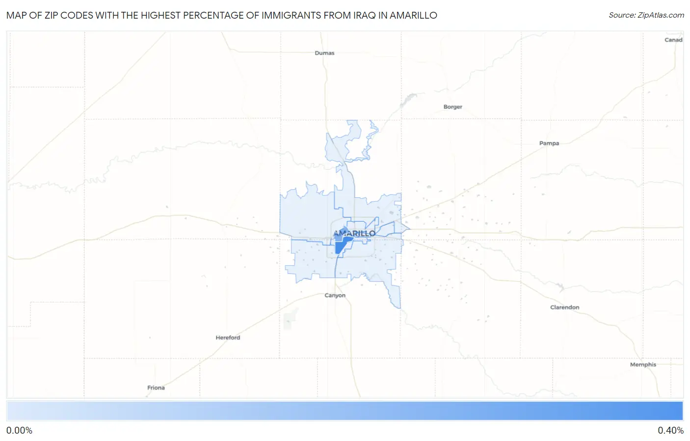 Zip Codes with the Highest Percentage of Immigrants from Iraq in Amarillo Map