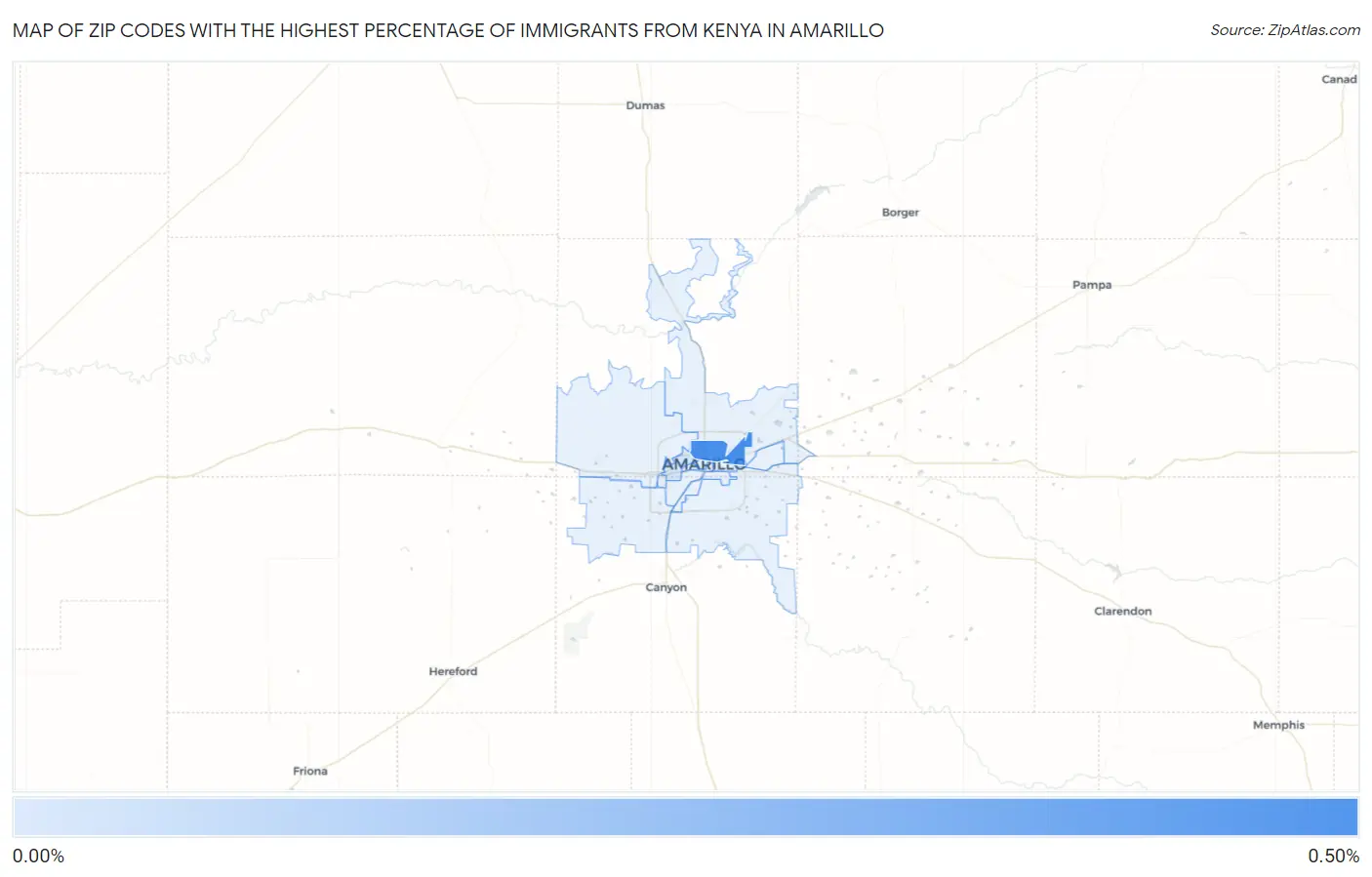 Zip Codes with the Highest Percentage of Immigrants from Kenya in Amarillo Map