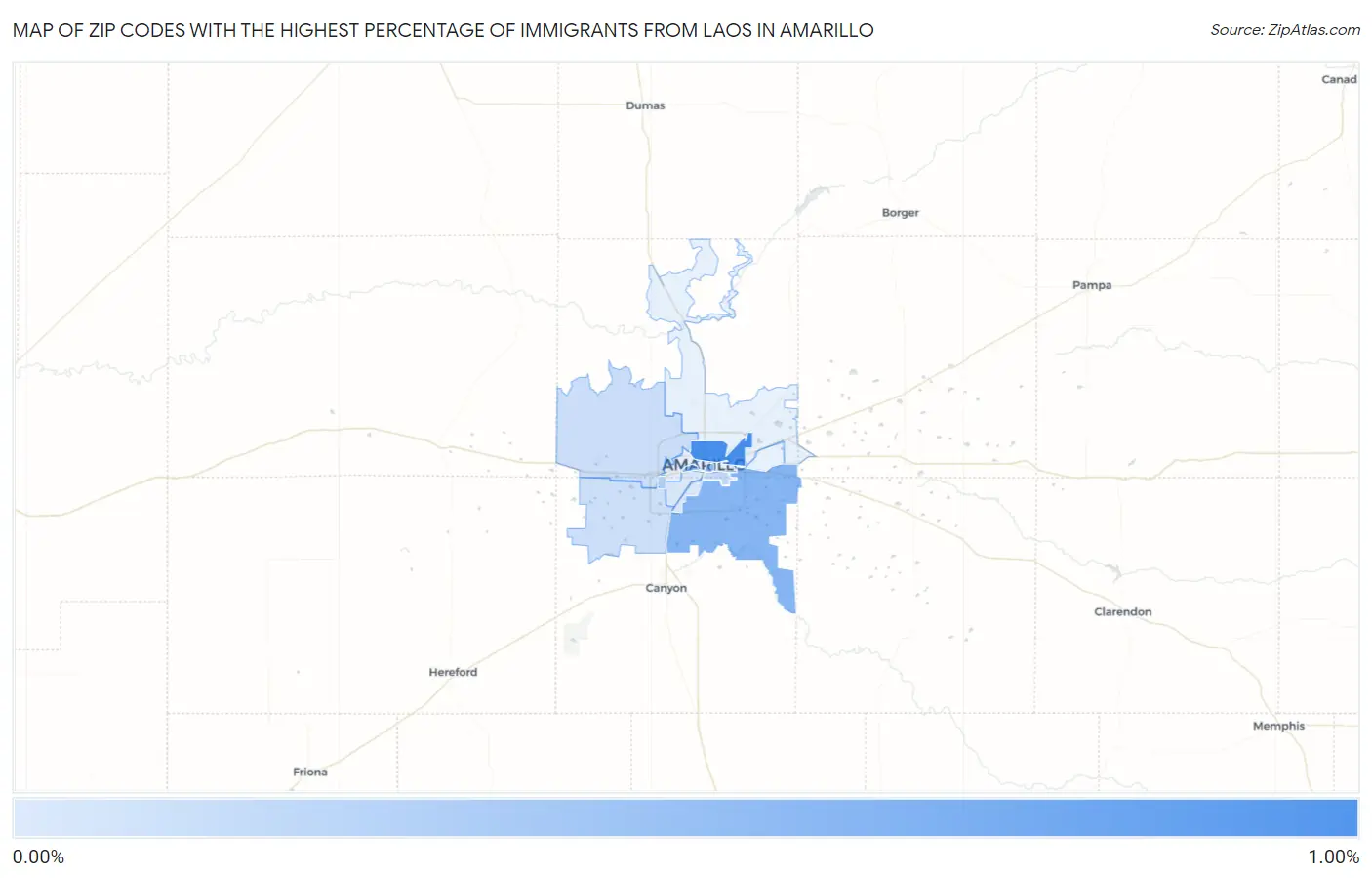 Zip Codes with the Highest Percentage of Immigrants from Laos in Amarillo Map