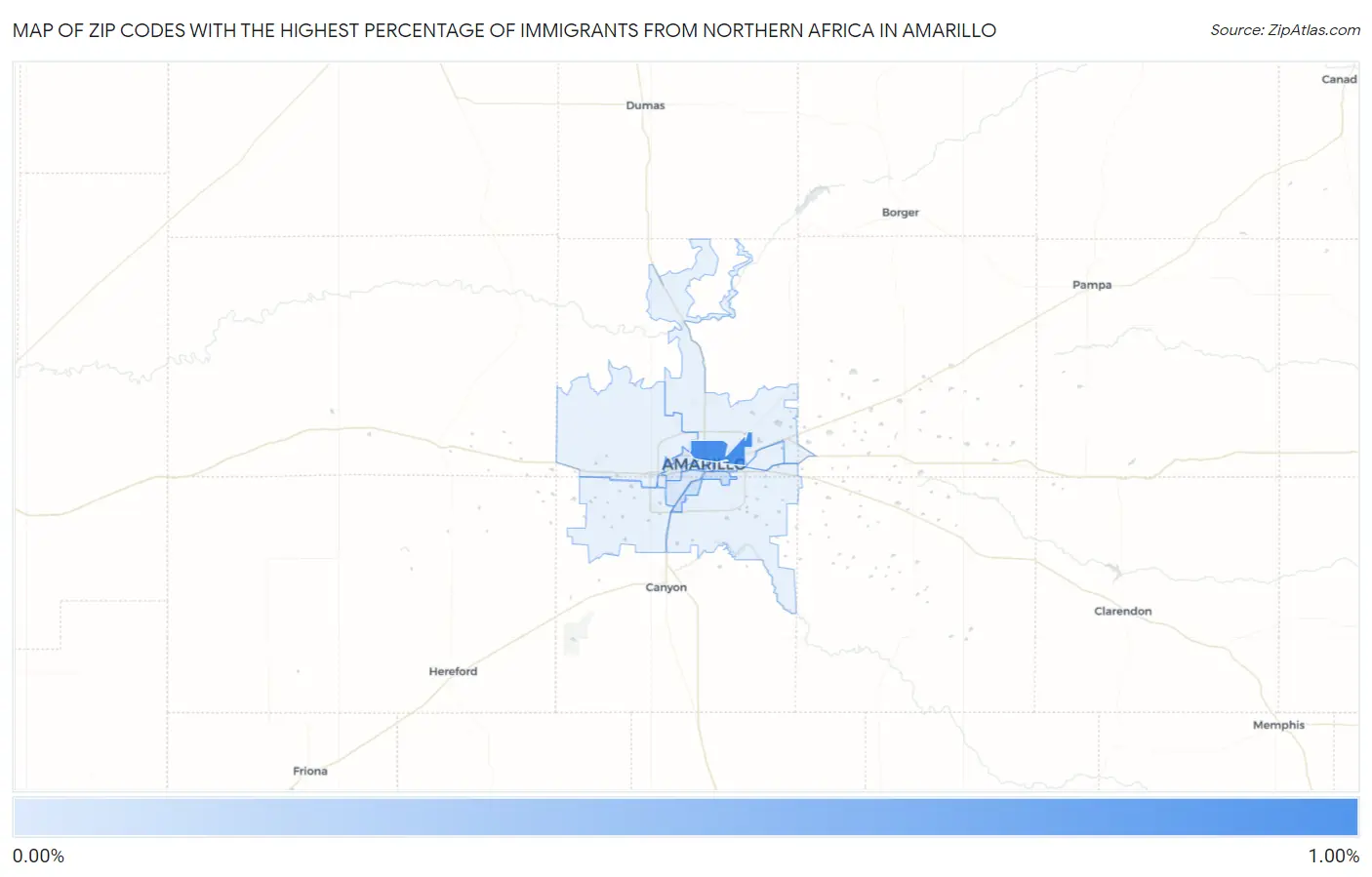 Zip Codes with the Highest Percentage of Immigrants from Northern Africa in Amarillo Map