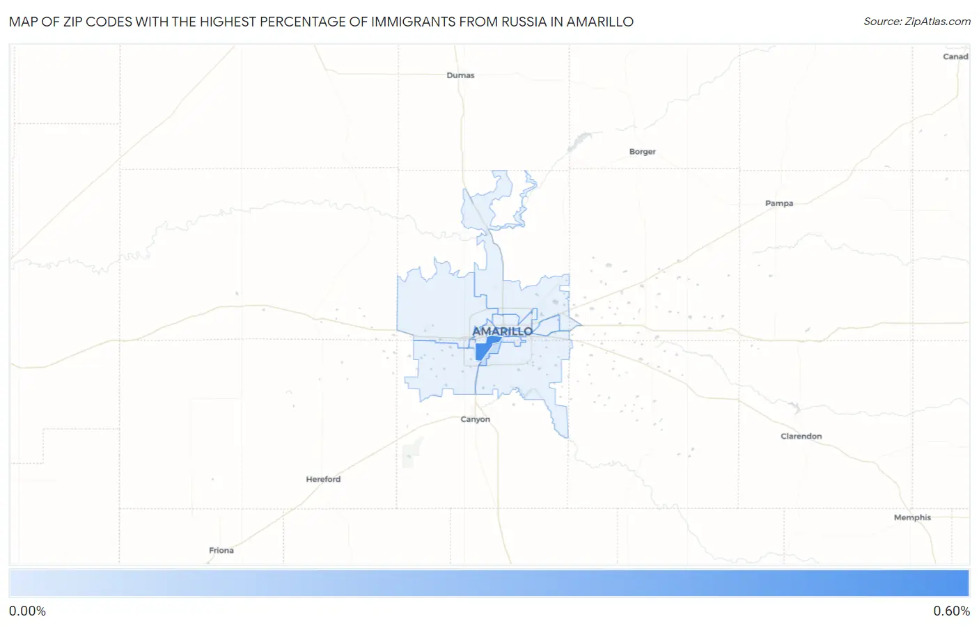 Zip Codes with the Highest Percentage of Immigrants from Russia in Amarillo Map